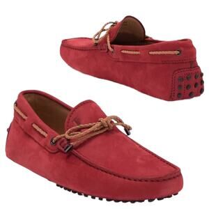 Tod’s Laccetto Gommino Suede Driver Loafer Slip On Moccasin Red Men Size 5